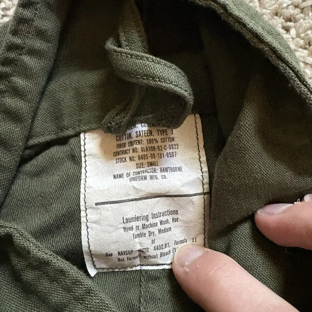 US Military Army OD Green 100% Cotton Sateen Coveralls Size Small 1982